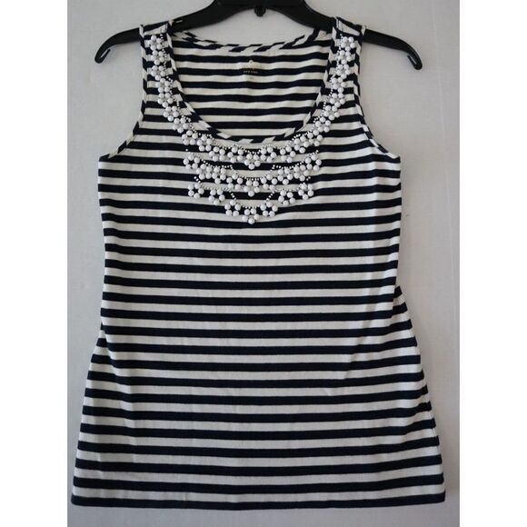 Kate Spade NJMU1145 Women's Sz XS Navy Blue/White Striped Beaded Tank Top $110 - Picture 1 of 5